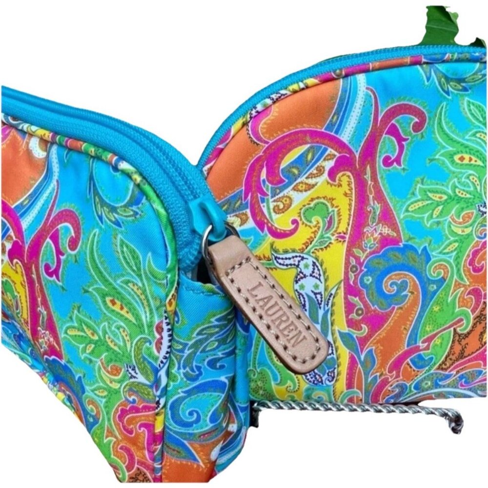 Lauren Ralph Lauren 2pc‎ Cosmetic Bag Set Paisley Multicolor Travel Pouches - Picture 4 of 5
